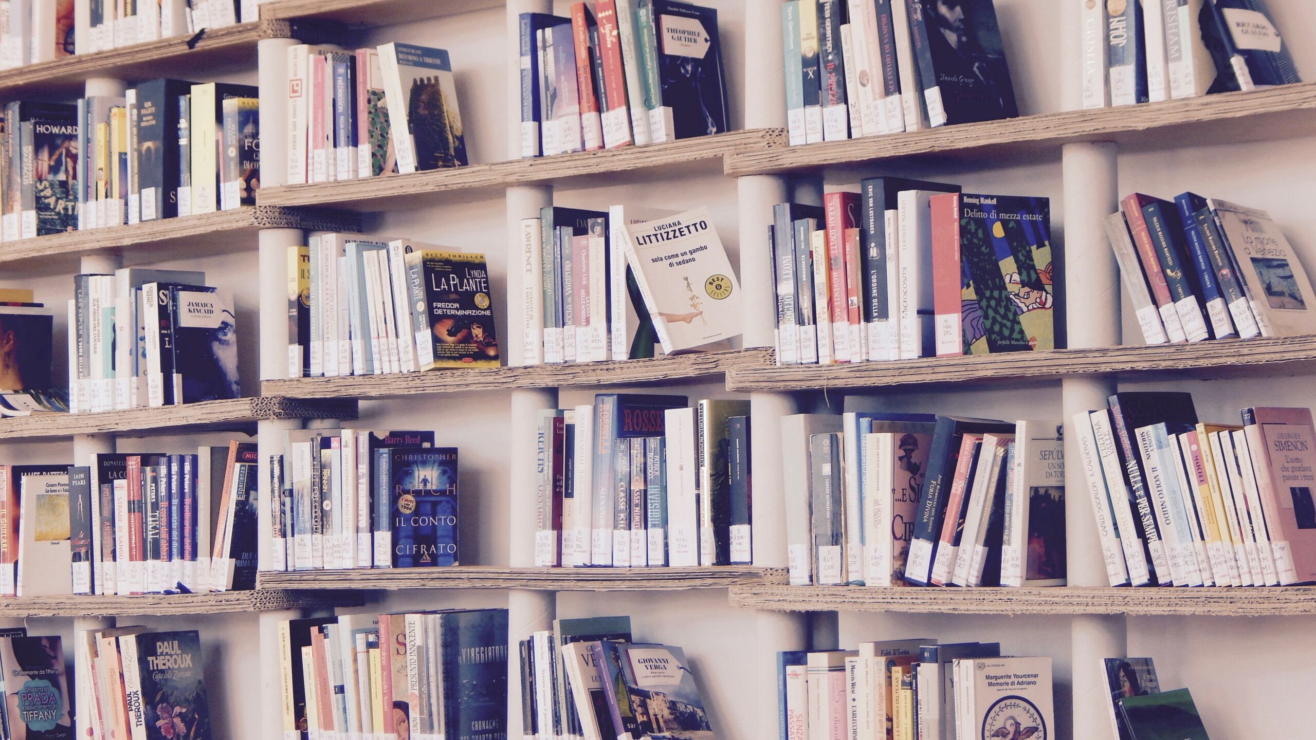 Regal einer Bibliothek mit Büchern